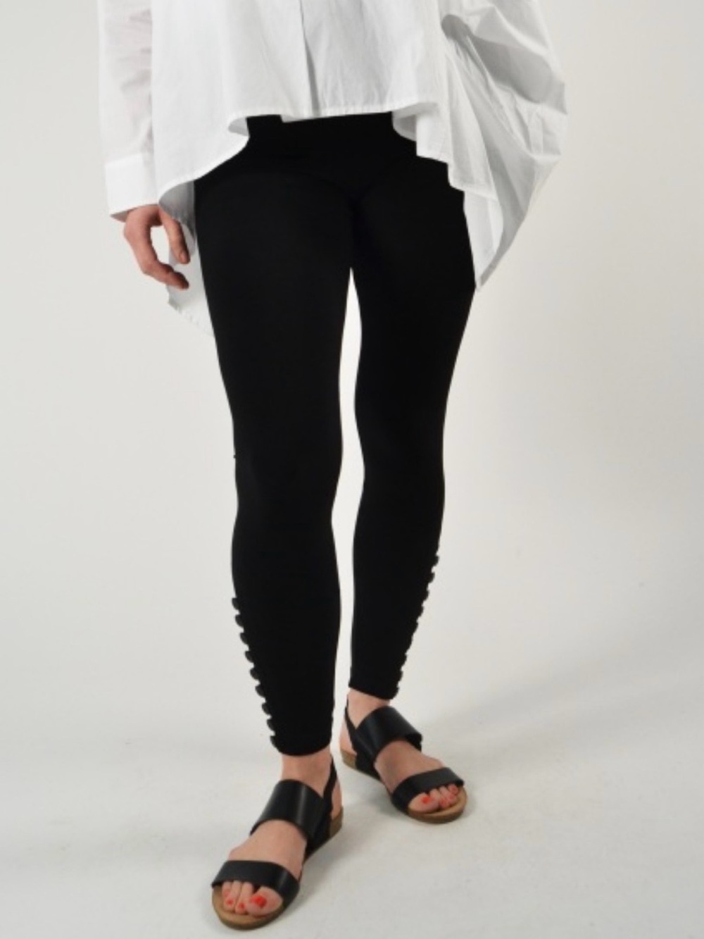 Sympli Leggings Black Jersey Ankle Button Detail Skinny Pants Soft Stretch - 8